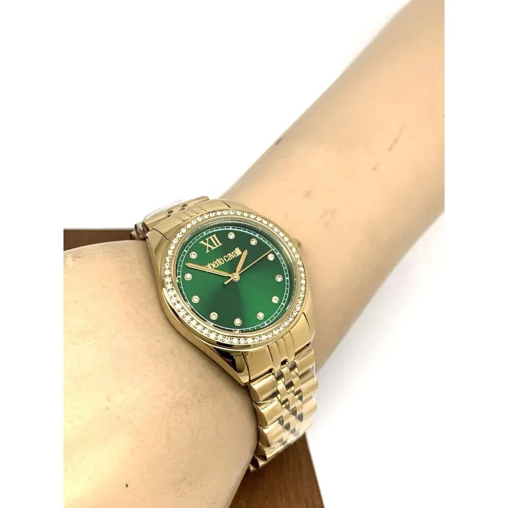 Roberto Cavalli Women's Watch 5L036 Green Dial Quartz Gold Stainless Steel 31mm